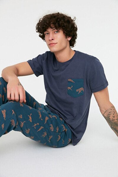 Pyjama - Dunkelblau - Animal Print