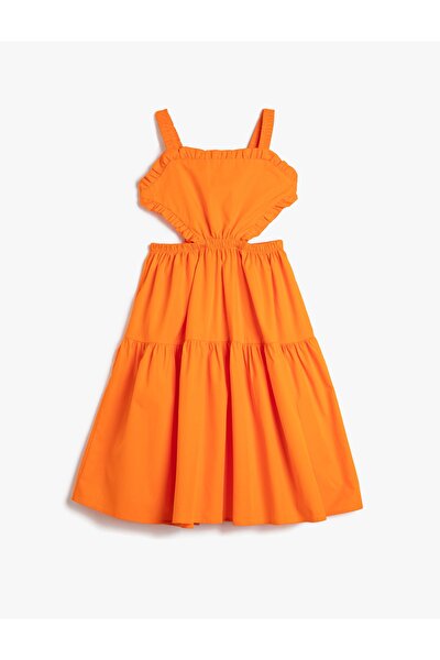 Kleid - Orange - Gerüschter Saum