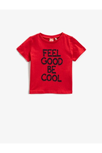 Erkek Çocuk Kırmızı Sloganli  Kısa Kollu Pamuklu Tisört