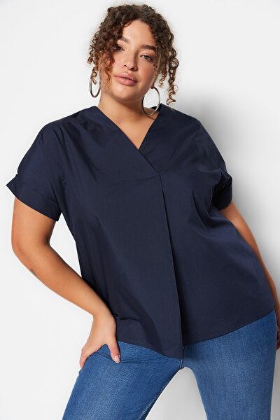 Plus Size Blouse - Navy blue - Relaxed fit