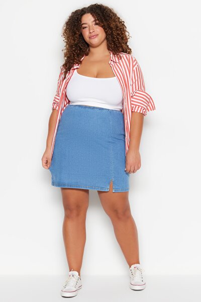 Plus Size Skirt - Blue - Mini
