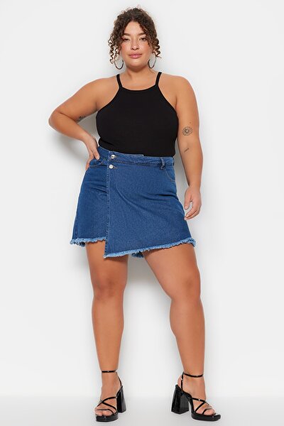Plus Size Shorts & Bermuda - Blue - Normal Waist