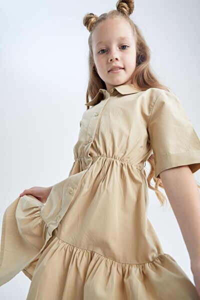 Kleid - Beige - Gerüschter Saum
