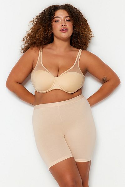 Plus Size Leggings - Beige - High Waist