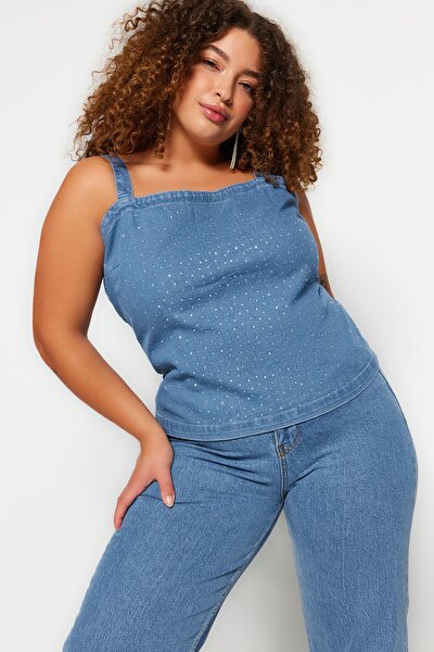 Plus Size Blouse - Blue - Fitted