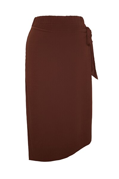 Plus Size Skirt - Brown - Midi