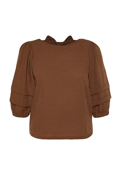 Plus Size Blouse - Brown - Relaxed fit