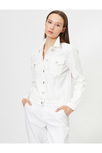 Kadın Beyaz Cep Detayli Jean Ceket 0YAK57029MD