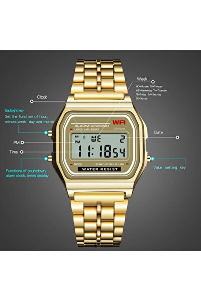 watchart unisex retro klasik altin renk dijital kol saati fiyati yorumlari trendyol