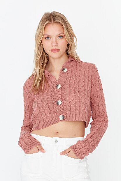 Women’s Cable Knit Dusty Rose Tricot Cardigan