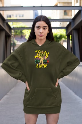 Angemiel Wear Lady Luck Füzeye Oturan Yeşil Elbise Sweatshirt Tunik