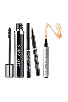 Alix Avien Makyaj Seti - Volume Maskara + Eyeliner Pen + Göz Altı Kapatıcısı No2 Buğday Tenliler Için