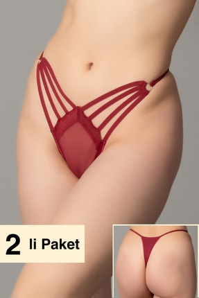 PrettyChic Kadın 2Li Külot String Tanga Ip Detaylı Standart Beden
