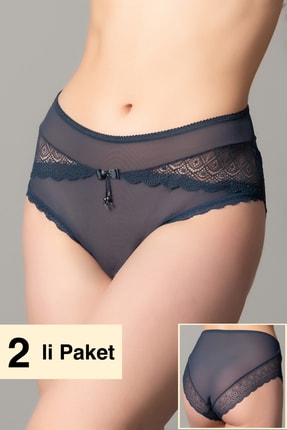 PrettyChic Kadın 2Li Büyük Beden Dantel Detaylı Slip Kesim Külot