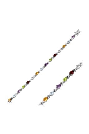 Silverella Gümüş 925 Ayar Peridot, Garnet, Sitrin, Akuamarin & Ametist Taşlı Bileklik