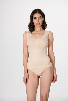 Miss Fit Kalın Askılı 1644 Ten V Yaka Örme Seamless Dikişsiz Soft Basic Kadın Korsajlı Atlet