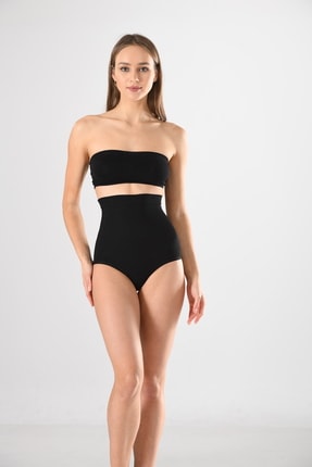 Miss Fit 1 Beden Küçülten Yüksek Bel Slip Slikon Kadın Külot Korse 33636 Siyah Örme Seamless Dikişsiz Soft