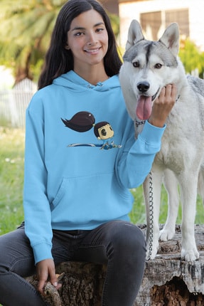 Angemiel Wear Oturan Tatlı Yasuo Mavi Kadın Kapüşonlu Sweatshirt Çanta Kombin