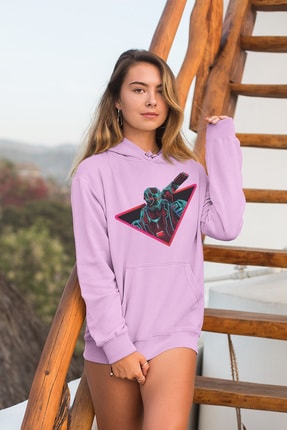 Angemiel Wear Savaş Makinesi Pembe Kadın Kapüşonlu Sweatshirt Çanta Kombin