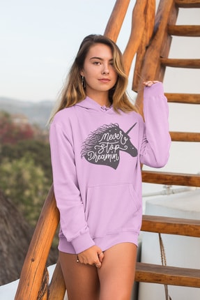 Angemiel Wear Never Stop Dream In Pembe Kadın Kapüşonlu Sweatshirt Çanta Kombin