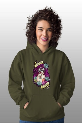 Angemiel Wear Mor Saçlı Meksikalı Kadın Yeşil Kadın Kapüşonlu Sweatshirt