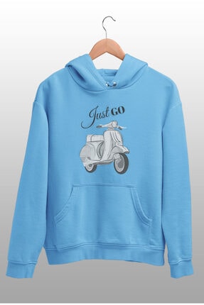 Angemiel Wear Just Go Vespa Mavi Kadın Kapüşonlu Sweatshirt Çanta Kombin