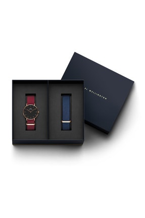 Daniel Wellington Hediye Seti Unisex - Roselyn 36mm Rose Gold B + Bayswater Nato Kayış 18mm RG