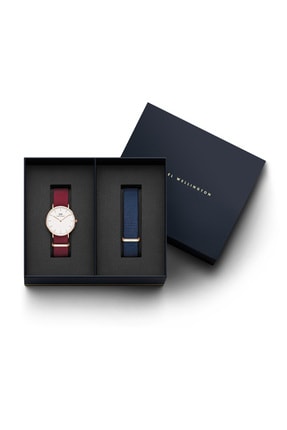 Daniel Wellington Hediye Seti Unisex - Roselyn 36mm Rose Gold + Bayswater Nato Kayış 18mm RG