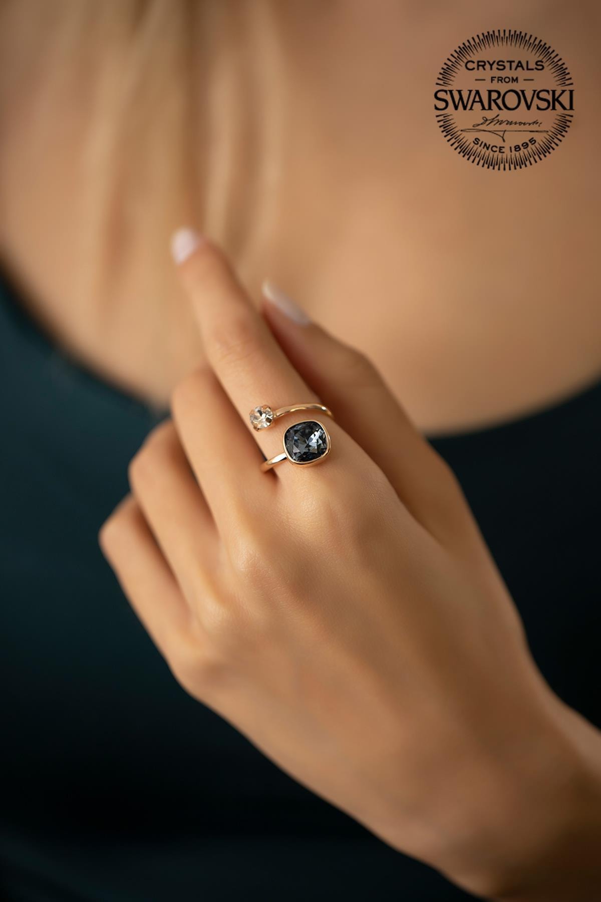 Ninova Silver Kadın Swarovski Taşlı İki Model Rose Kaplama Gümüş Yüzük PKT-SBS0835