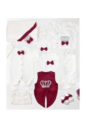 Eda Baby Erkek Bebek Beyaz Yelekli Taşlı 10 lu Hastane Çıkış Seti