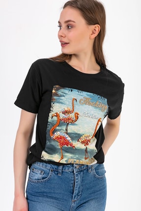 Tiffany Tomato Kadın Siyah Kısa Kol T-Shirt Y20026_TST_891D_T_D1