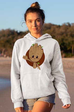 Angemiel Wear Sevimli Groot Beyaz Kadın Kapüşonlu Sweatshirt Çanta Kombin