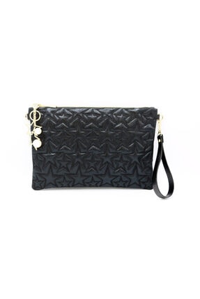 Dsn Kadın Siyah Yıldız Desenli Askılı Portföy Clutch Çantası 4269