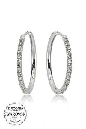 Valori Jewels Large, Swarovski Zirkon Beyaz Taşlı, Gümüş Halka Küpe