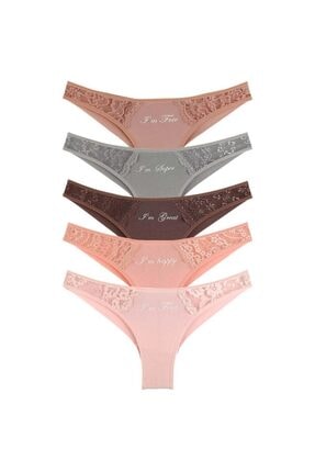 Donella 5'li Renkli Dantelli Brazilian Kadın Külot - 407101ru-5lı