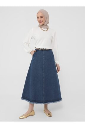 Refka A Kesim Etek Kısmı Dikiş Ve Püskül Detaylı Etek - Indigo - Casual