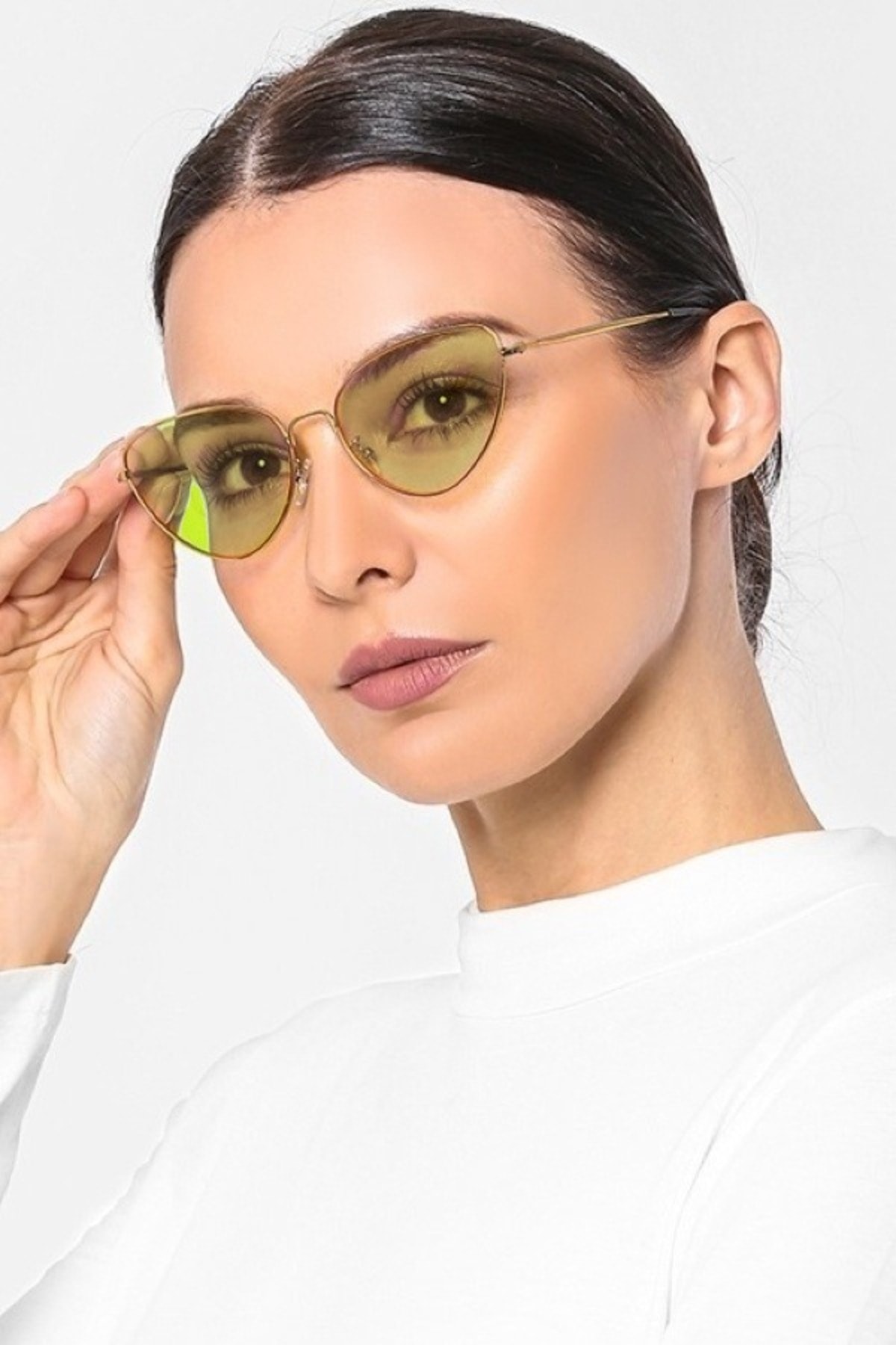 Hane14 Kadın Cat Eye Güneş Gözlügü 6842 Gold Metal Çerçeveli Bayan Yeşil