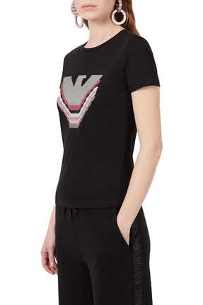 Armani Payetli Bisiklet Yaka Pamuklu T Shirt Kadın T Shirt 3k2t6a 2jqaz 0999