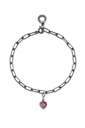 Valori Jewels Kalp, Swarovski Zirkon Kırmızı Taşlı, Siyah Rodyum Gümüş Charm Bileklik Kombini