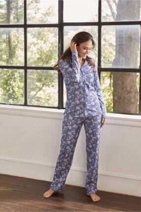 Eros Esk27630 Kadın Pamuklu Çiçek Desen Gömlek Düğme Uk. Pijama Takım 21k