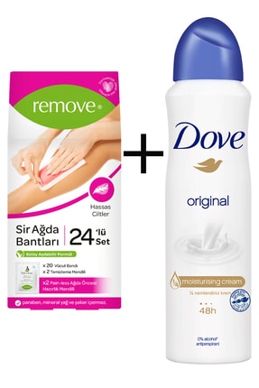 Dove Original 150 ml Kadın Deodorant Sprey + Remove Hassas Sir Ağda Bandı 24 Adet