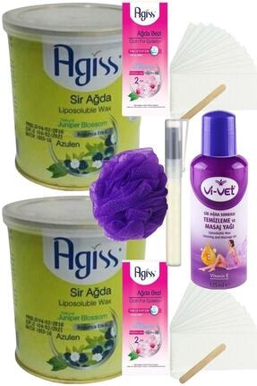 Vi-Vet Agiss Azulen Konserve Sir Ağda Seti 240ml 2li + Yağ + Bez + Lif + Kalempar/ Ağda Seti 7 Parça