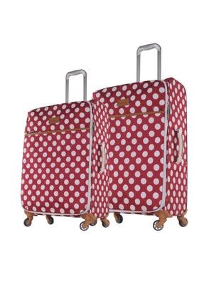 ITLUGGAGE Büyük Ve Kabin Boy Valiz Seti Hafif Kumaş Valiz Puantiyeli Kırmızı 2263