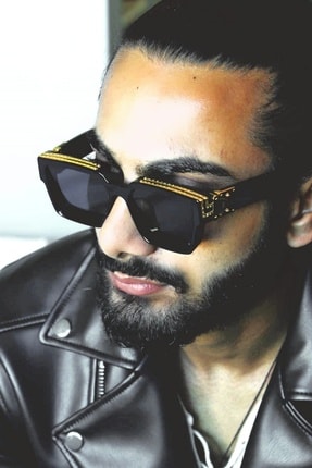 Hane14 Rich Kalın Kemik Çerçeveli Büyük Dikdörtgen Unisex Güneş Gözlüğü Siyah