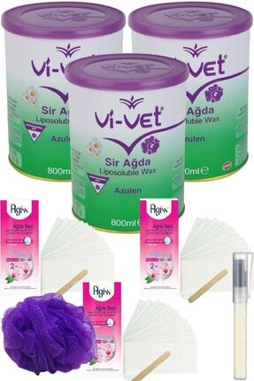 Vi-Vet Azulen Konserve Sir Ağda Seti 800ml 3lü + Bez + Lif + Kalempar/ Ağda Seti 8 Parça
