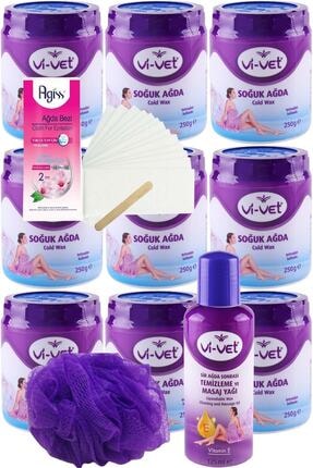 Vi-Vet Mavi Kavanoz Soğuk El Ağdası 250gr X 9'lı Set + Yağ + 2mt Bez + Lif