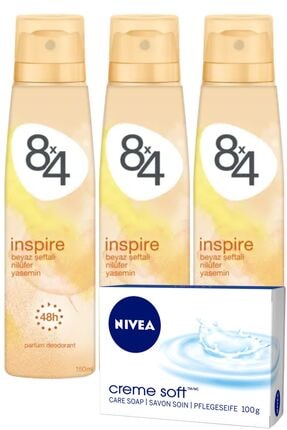 8x4 Inspire Pudrasız Unisex Deodorant Sprey 150 ml X 3 Adet | + Nivea Sabun