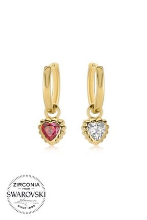 Valori Jewels Kalp, Swarovski Zirkon Taşlı, Altın Rengi Gümüş Küçük Boy Taşsız Halka Charm Küpe