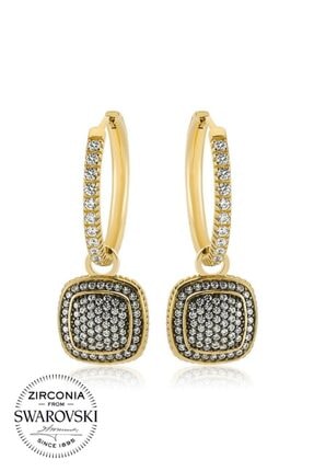 Valori Jewels Şıkırtılı, Swarovski Zirkon Taşlı, Altın Rengi Gümüş Orta Boy Halka Charm Küpe