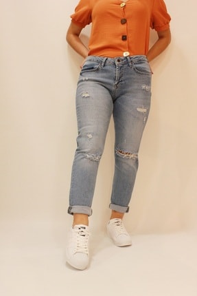 Twister Jeans Tyra 9360-01 Mom Jean Kadın Yırtık Detaylı Kot Pantolon